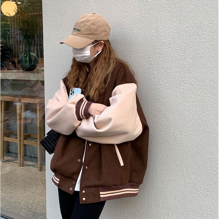 Retro Velvet Thickened Sweatshirt Coat for Female Students In Autumn and Winter Loose Harajuku Hong Kong Style Baseball Uniform