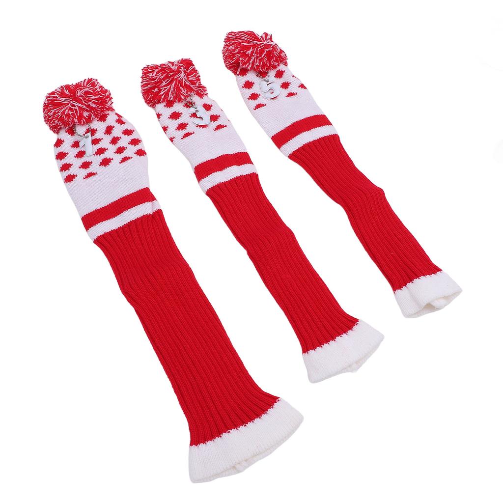 3PCS Stripes Knitted Club Head Covers 3 Piece Set 1 3 5 Headcovers with Pom Pom Decoration Snug Fit Red
