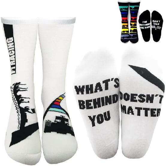 Racing Car Socks Race Team Driver Auto Motorsport Compatible with Formula One F1 Fans Men Women Gift Funny Quotes белый