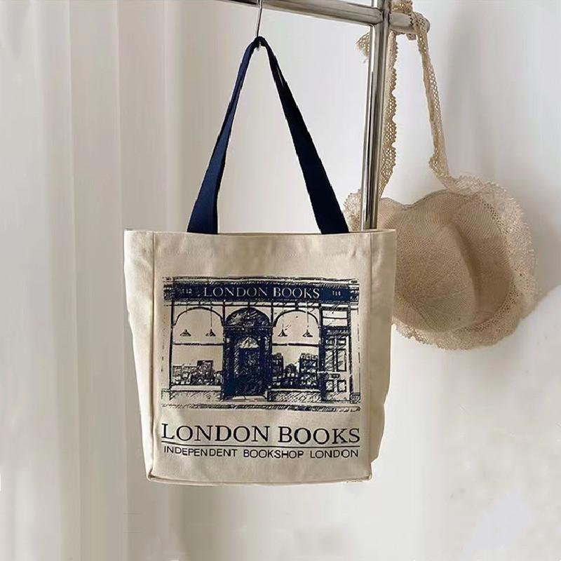 Women Canvas Handbags Shoulder Bag Ld Books Print Ladies Casual Tote Bag Female Handbag Shopping Bag Student School Bags