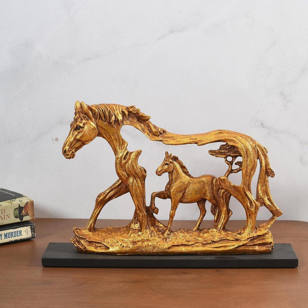 Harz Goldene Galoppierendes Pferd Statue Schauobjekt - 8,5 Zoll | Heimdekoartikel für Vitrine im Flur, Wohnzimmer & Schlafzimmer