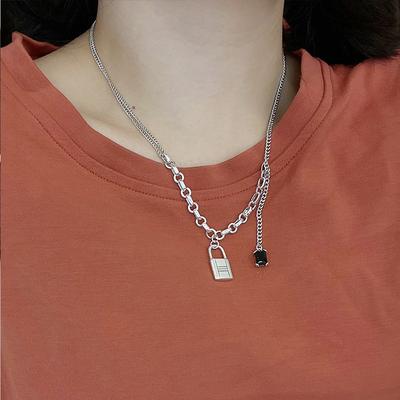 Cold Wind Lock Head Pendant Long Fringed Necklace Sweater Chain Femininity Light Luxury Collarbone Chain