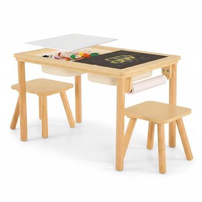 Table d’Activités Enfant 5 En 1 GINGER HOME Avec 2 Chaises, Tableau, Rouleau De Papier Et Bacs, 73x50x53,6 Cm