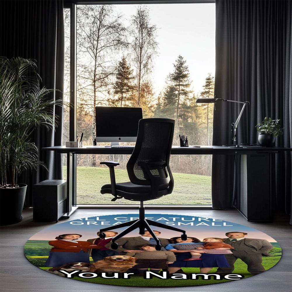 Custom Name All Creatures Great and Small Printed Round Rug Carpet Chair Rug Area Rug Entryway Doormats,for Office Chair Living Room Bedroom Kitchen R