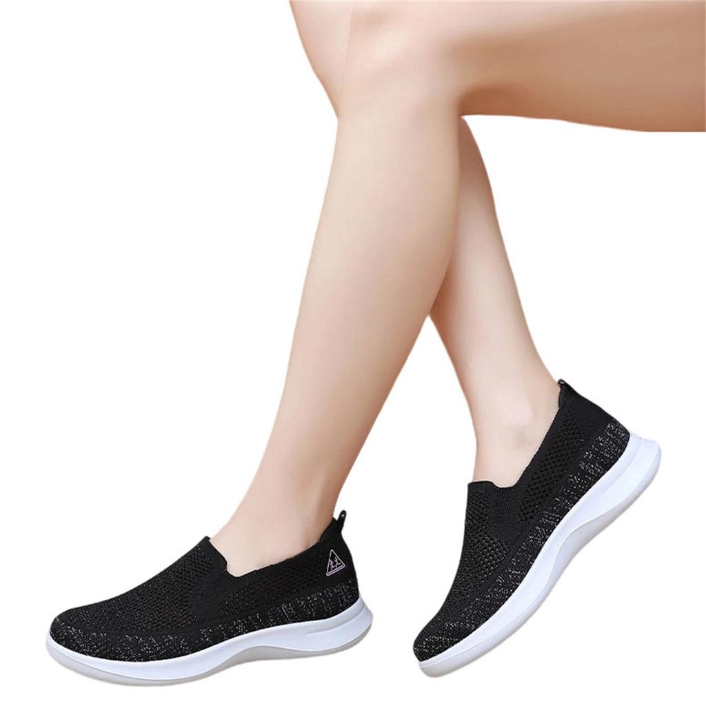 Women Slip On Casual Shoes Lightweight Breathable Flyknit Sneakers Flexible Sole Comfortable Walking Footwear