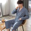 Men'S Nightgown Spring And Autumn Long-Sleeved Pure Cotton Long Bathrobe Pajamas Cotton Integrated Thin Large-Size Bathrobe Dressing Gown