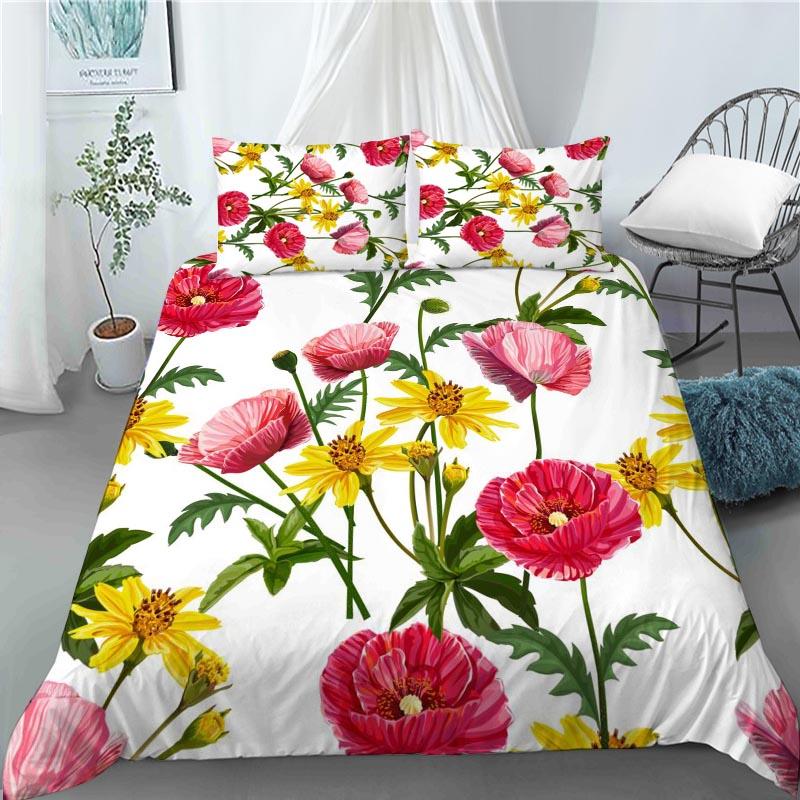 3D Red Poppy Duvet Cover King Queen Size Beautiful Flower Polyester Quilt Cover with Pillowcases Kids Adults Home Bedroom Decor