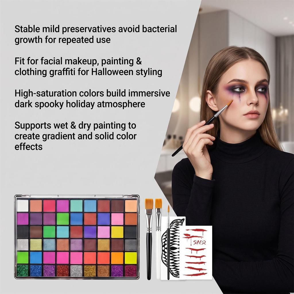 Multi-Color Halloween Face & Body Paint Set - Adult DIY Festival Makeup