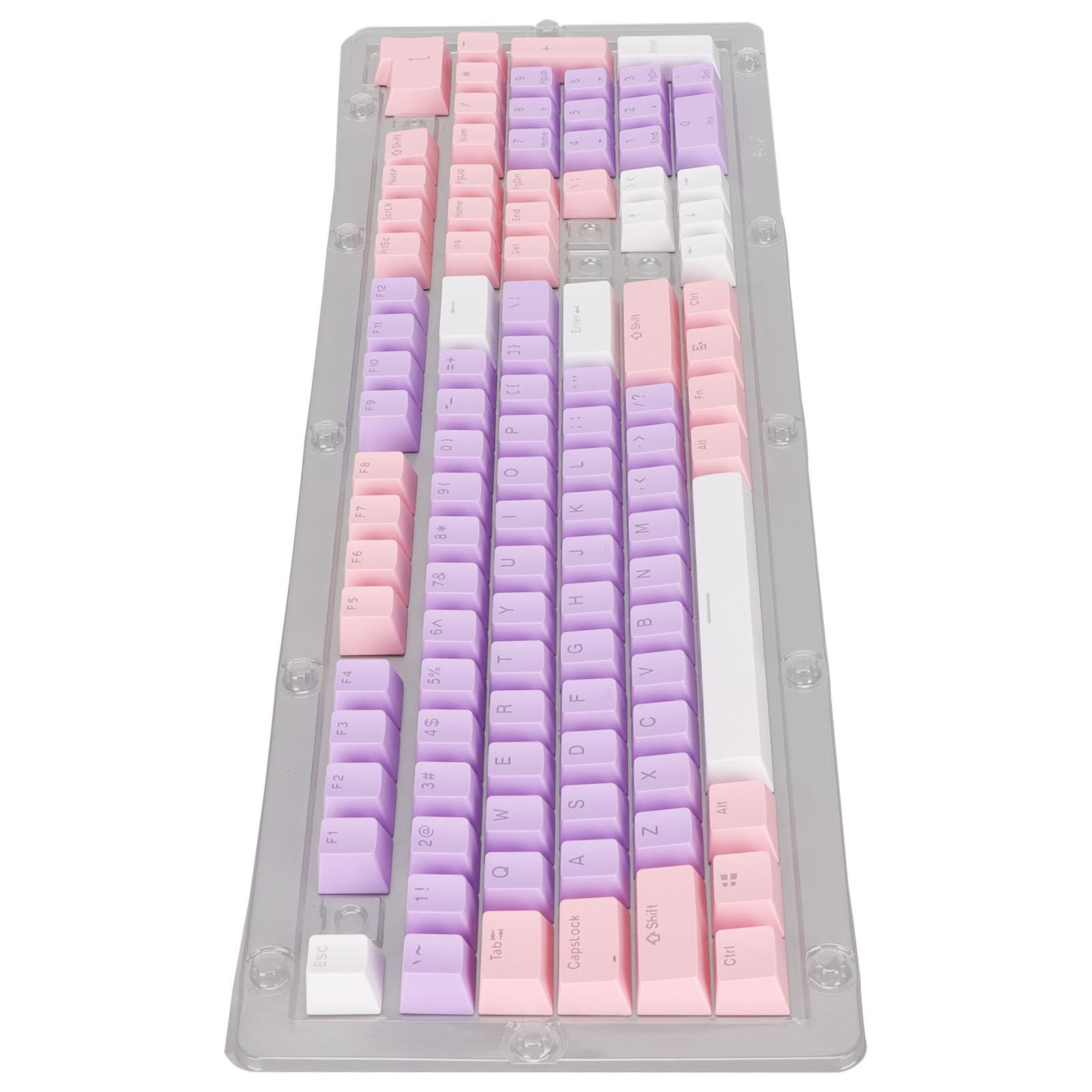 

Колпачки для клавиш 107 клавиш Трехцветные полупрозрачные символы Арочная раскладка Колпачки для механической клавиатуры Розовый Фиолетовый Белый