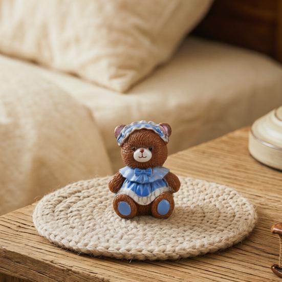 Mini Cartoon Bear Figurine Tiny Resin Bear Figures with Dress Cute Cake Toppers for DIY Crafts Dollhouse Fairy Garden Micro Landscape Decor