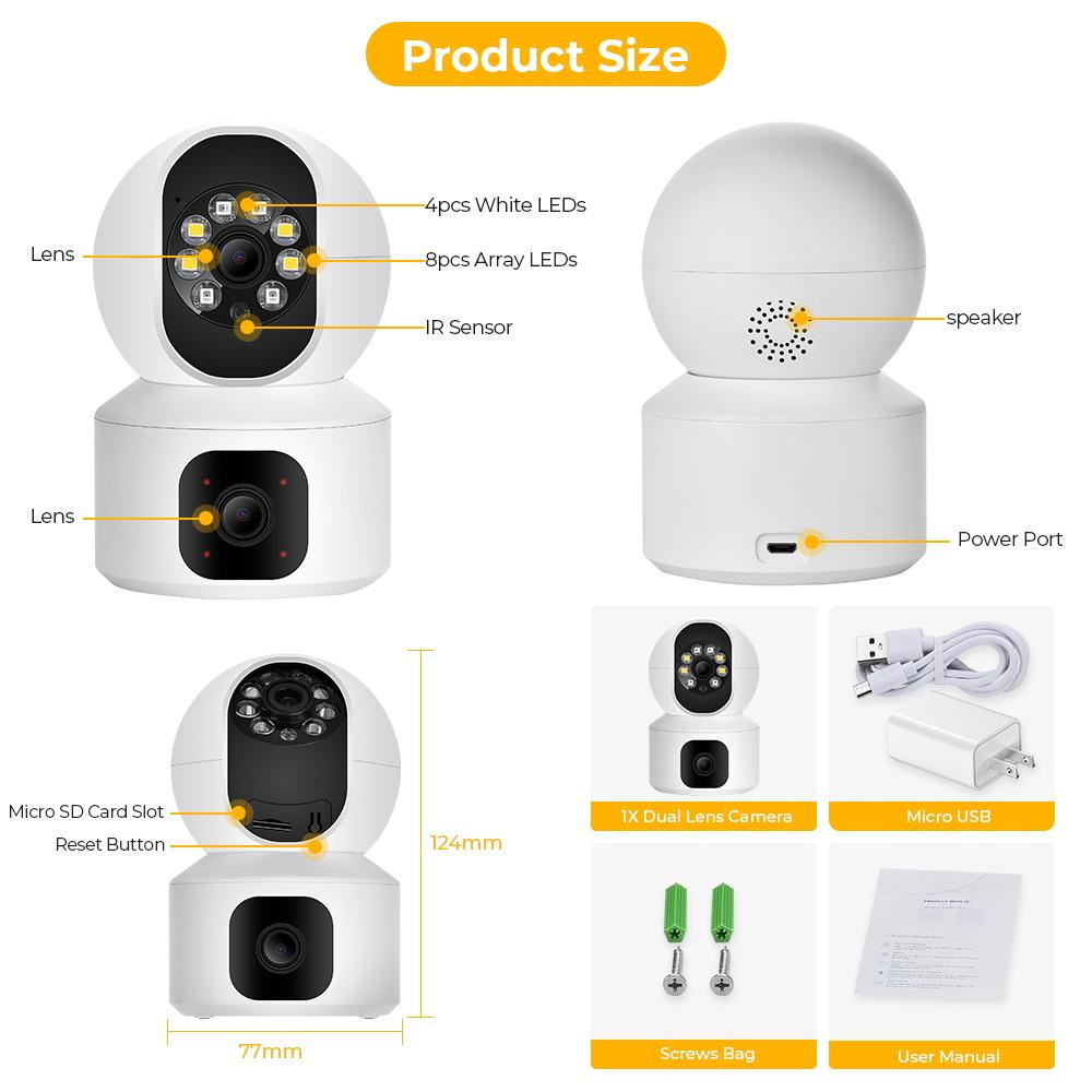 Two Lens IP Camera Dual Screen Shaking Head Machine WIFI Baby Monitor AI Human Body Detection Indoor Security Video Monitoring