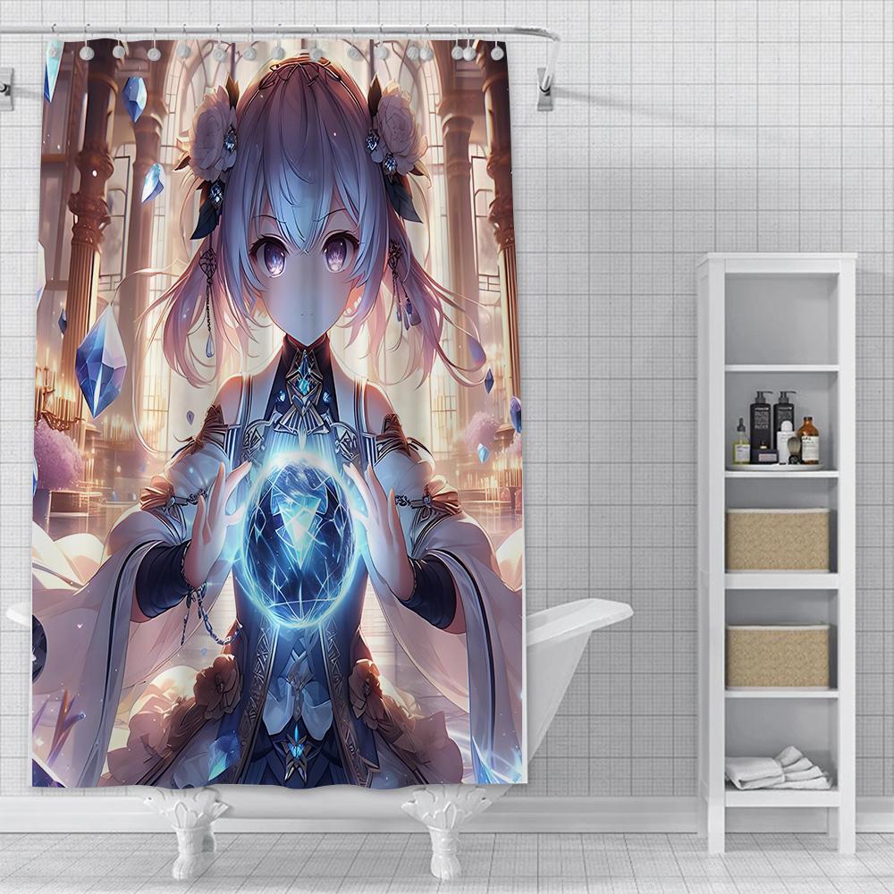 Shower Curtain Waterproof Polyester Fabric Paint Colorful Bath Curtains Genshin Impact Home Bathroom Decor Curtain With Hook