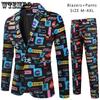Terno Casual Masculino de Primavera e Outono Terno Moda Terno Masculino Estampado Digital Conjunto de Duas Peças