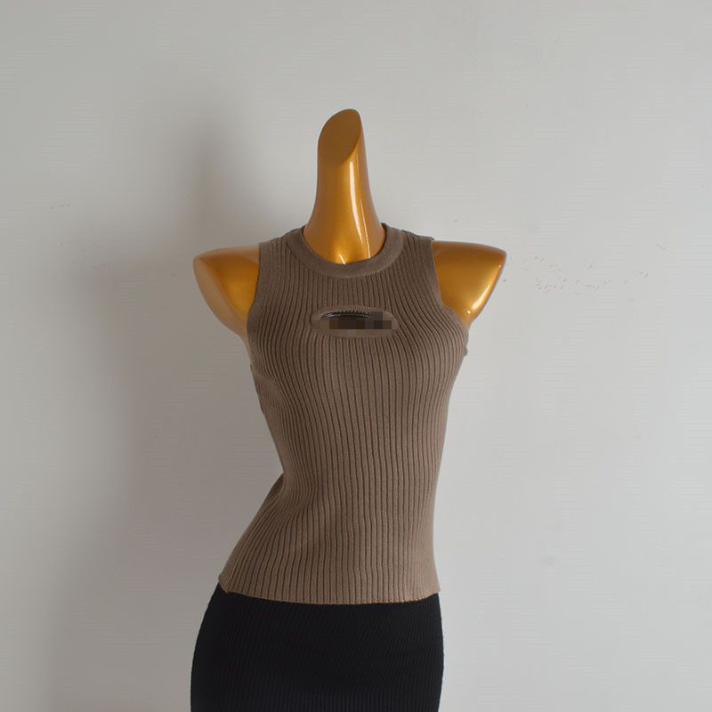 American Sexy Sexy Cutout Metal Label Knitting I-Shaped Camisole Women's Clothing Stylish Slim Fit Versatile Top