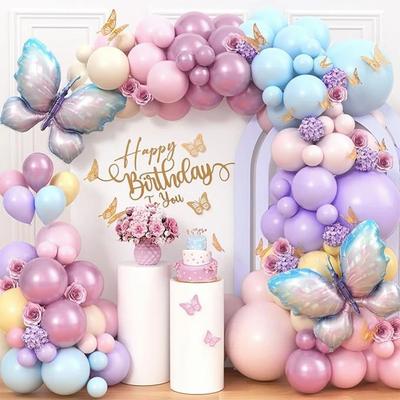 Verjaardagsballonnenset met vlinderthema, Paarse set, Bruiloftsroze feestdecoratie