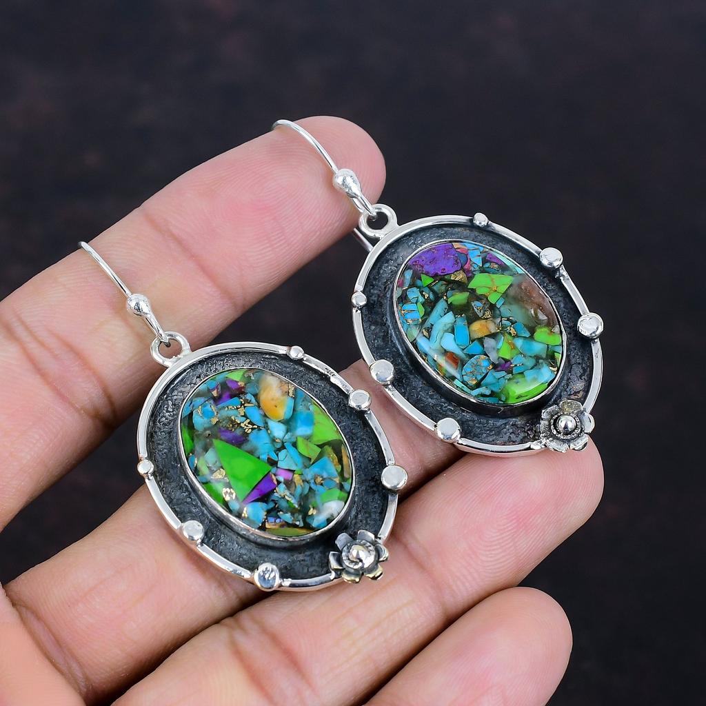Fiesta Kingman Turquoise Earring Multi Copper Turquoise Earrings 925 Sterling Silver Earring Gemstone Earrings Handmade Jewelry Drop Earring