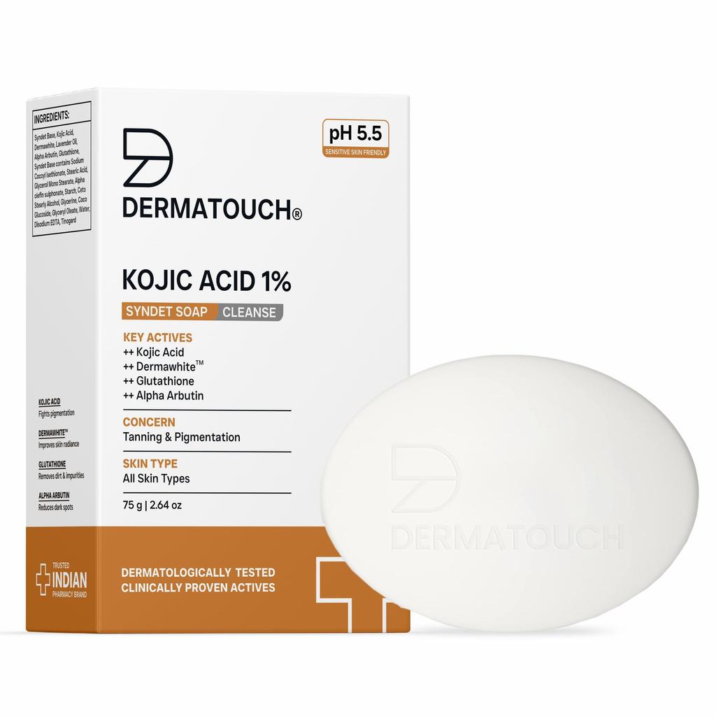 DERMATOUCH Kojic Acid 1% Soap with Glutathione | For Pigmentation & Sun damage | Soap for Men & Women | Suitable for All Skin Types | 75g