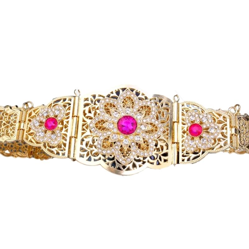 Decorative Corset Band Middle Eastern Metal Belt For Women Long Robe Caucasus Wasit Chain With Rhinestones Design