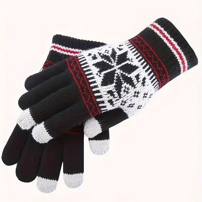 Winter Warm Knitted Gloves, Fashion Handmade Christmas Snowflake Embroidery Touchscreen Gloves for Women Men, Christmas Gifts
