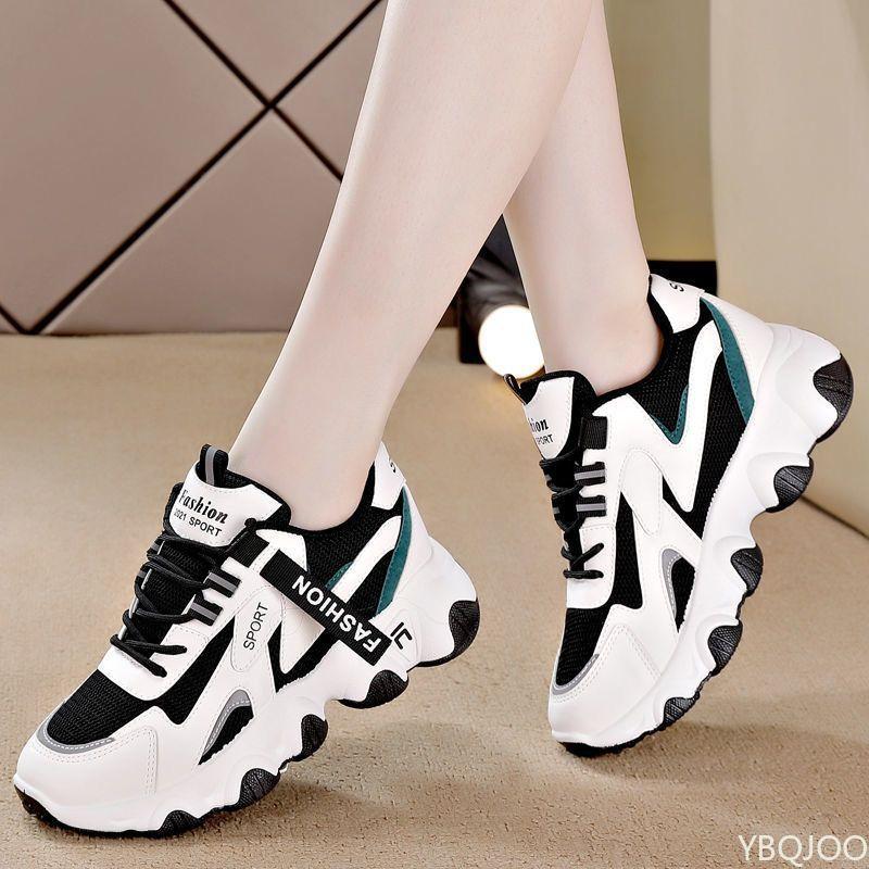 

Новые модные универсальные женские спортивные туфли на толстой платформе, трендовые кроссовки, повседневная удобная обувь для бега, весна-осень 39 чёрный