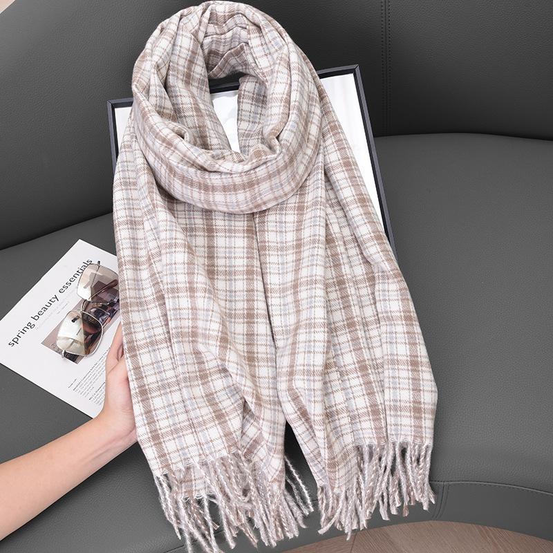 2025 New Scarf Women's High-end Imitation Cashmere Color Plaid Autumn and Winter Warm Plaid Shawl