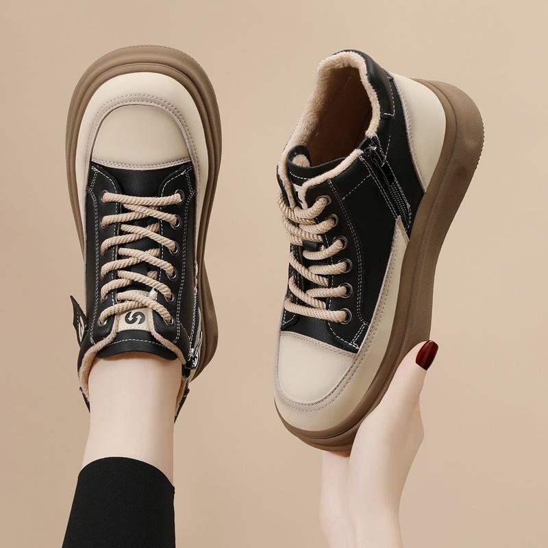 Dicke Sohle Schnürschuhe Damen Herbst und Winter Neu Vielseitig Koreanische Version Sportschuhe Mode Samt Temperament Leichtgewichtige Freizeitschuhe