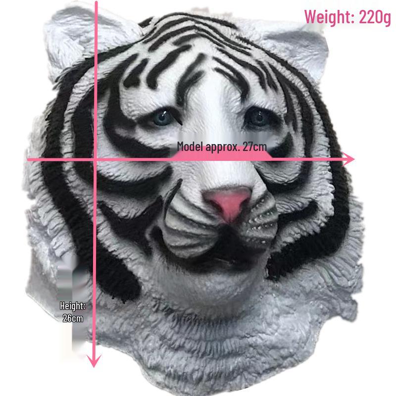Latex Tiger Mask - Zodiac Animal Halloween Party Headgear for Year of the Tiger Performances.