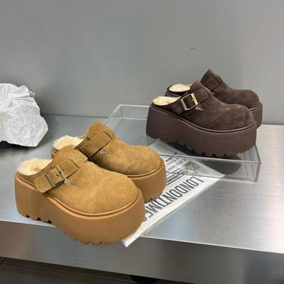 Fleece Boken Wear Autumn and Winter Half Slippers Thick-soled Birkenstocks Half-drag Women's One-pedal Bag Head Cotton Drag