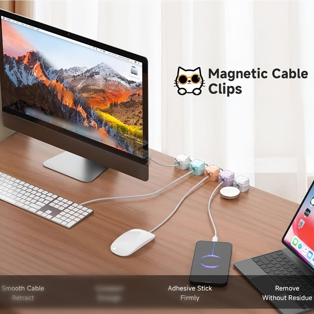 6-Pack Magnetic Cable Clips with Adjustable Adhesive Cord Holders - Strong Magnetic & Adhesive Base,Organize Chargers, Cables, Earphones, Cord Clips