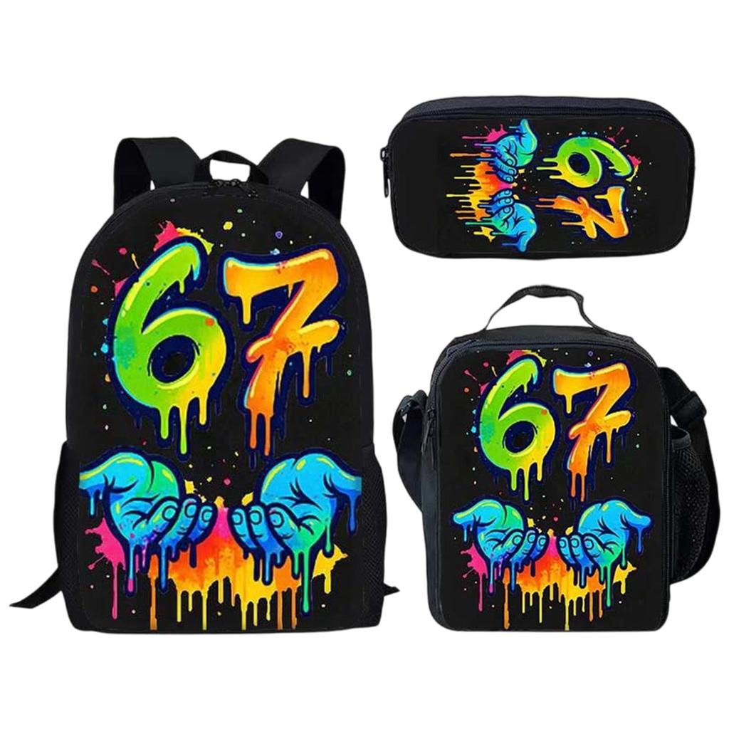 Bedrucktes Rucksack-Set mit Brotdose und Federmäppchen, 3-teiliges Schulbündel für Schüler