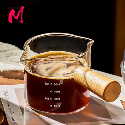 Copo medidor de vidro resistente ao calor de 75 ml para café expresso, jarra de leite de vidro com boca dupla/única e alça, canecas de medida de escala de vidro