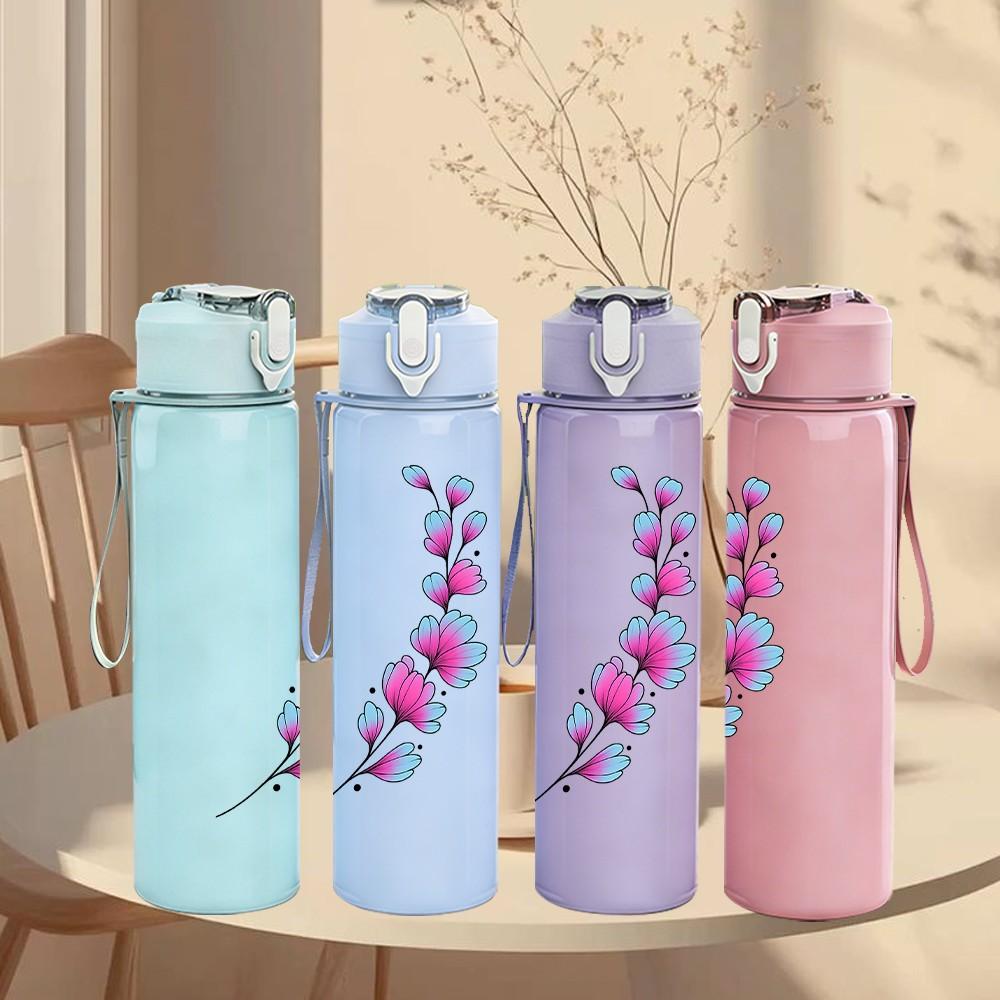 1PC Purple Lavender Branch Print 750ml Color Plastic Sports Water Bottle Leakproof Flip Straw Lid Suitable for Sports Office Home Use