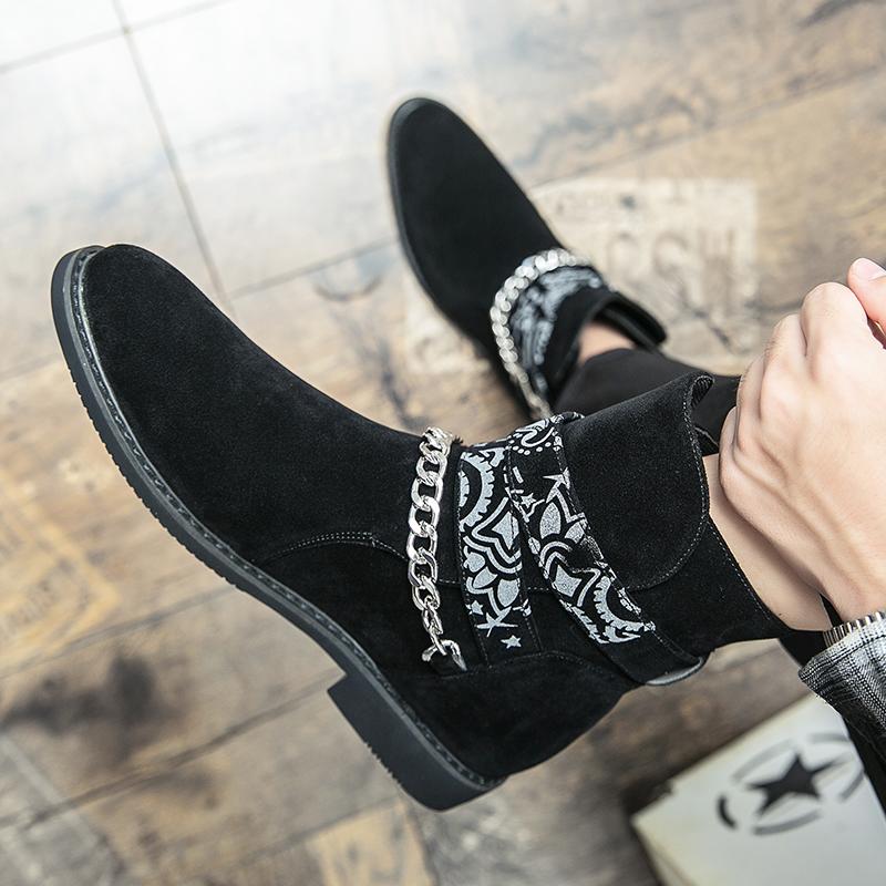 Fashion Men's Casual Sanded Leather Chain Sleeve Ankle Boots High Quality British Style Outdoor Office Working Men's Winter Boots