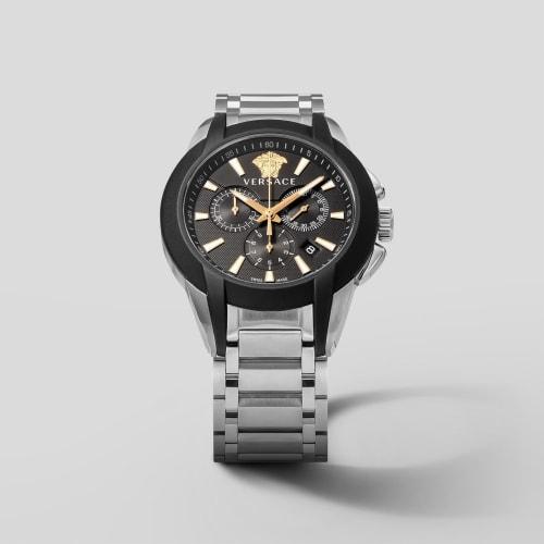 VERSACE Character Chronograph Watch, Black Dial, VEM800218, Men's, Silver
