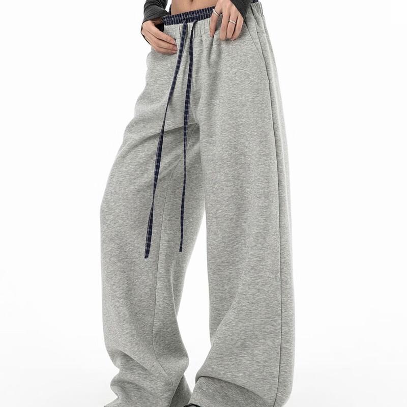 ICH MODE Women's Retro Plaid Patchwork Casual Pants