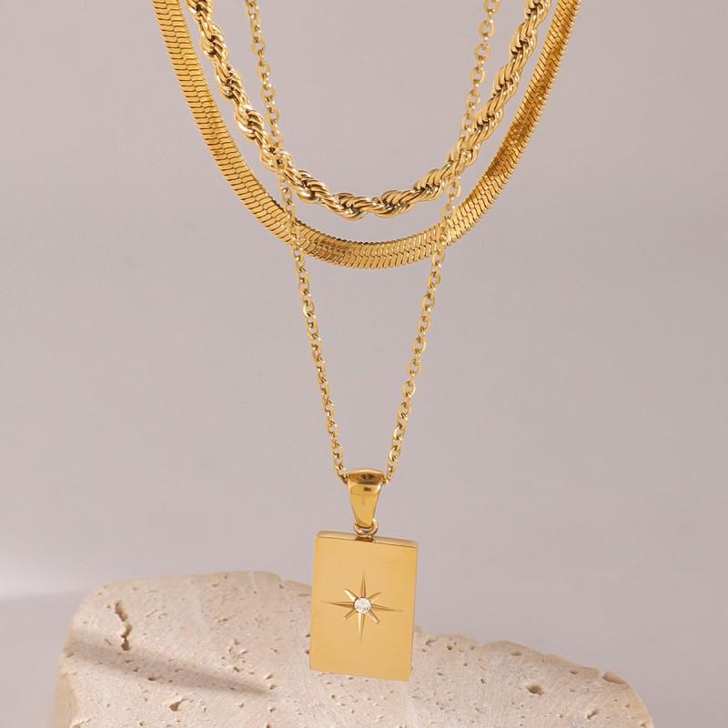 Stainless Steel Geometric Star Cutout Layered Pendant Necklace Women Minimalist Fashion Jewelry