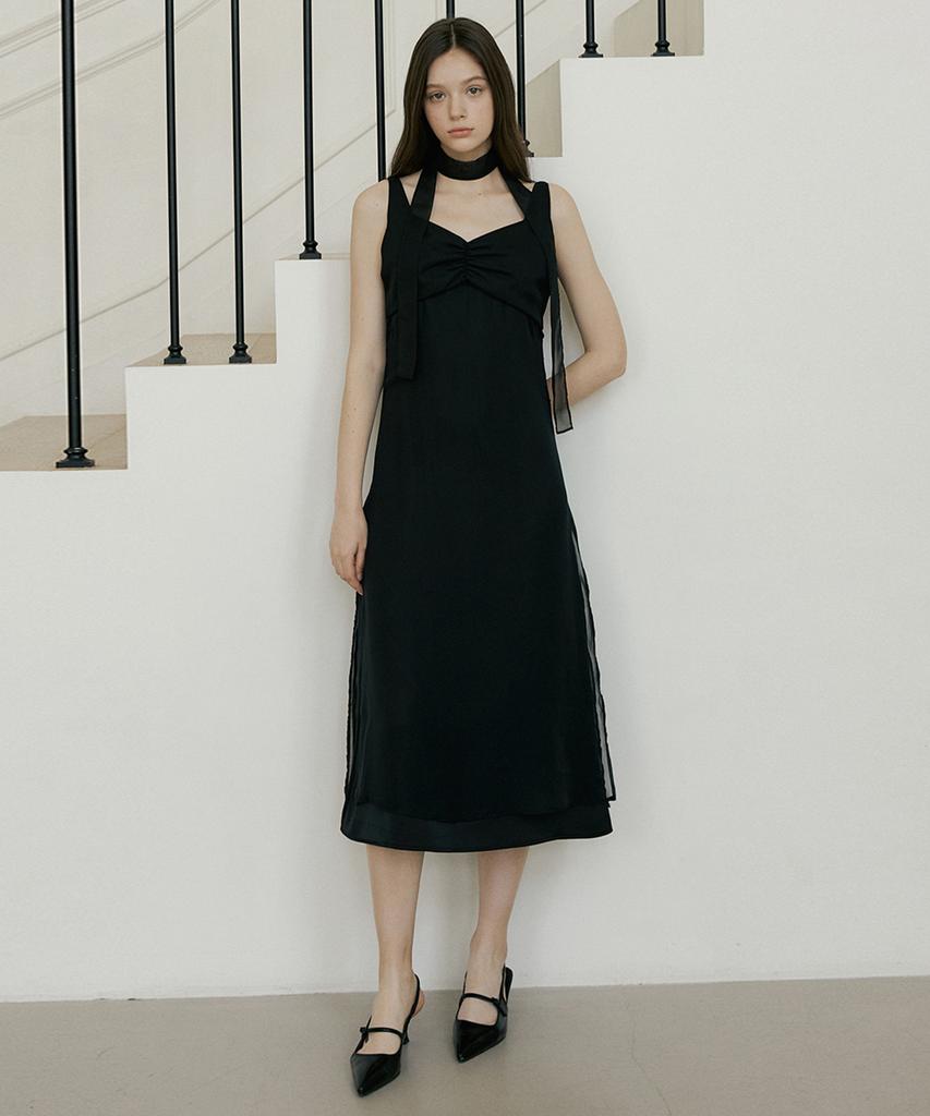 REORG Petal Layered Tie Sleeveless Ops Black