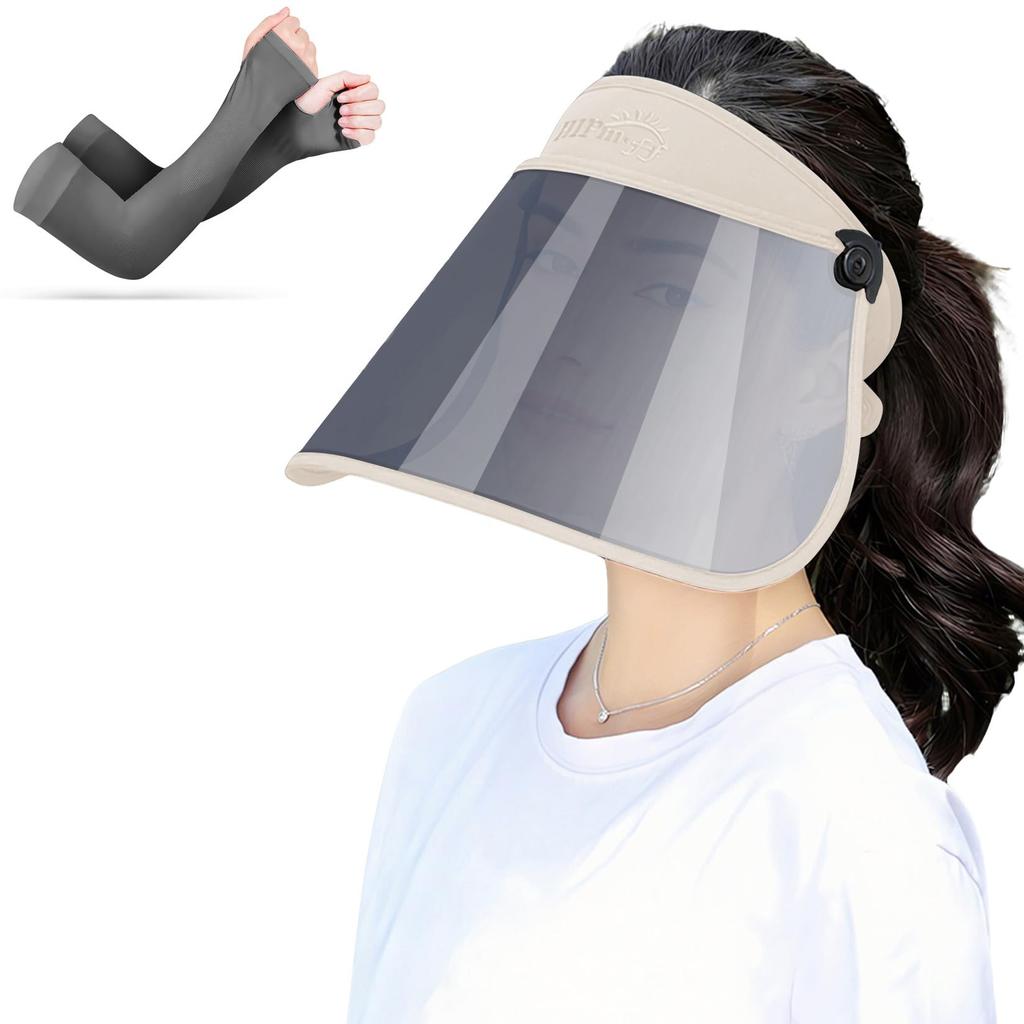 Cimoon Foldable Sun Visor with UV Protection and Rain Sun Foldable for Easy Suitable for Outdoor and All Weather and Includes Arm Covers Women's