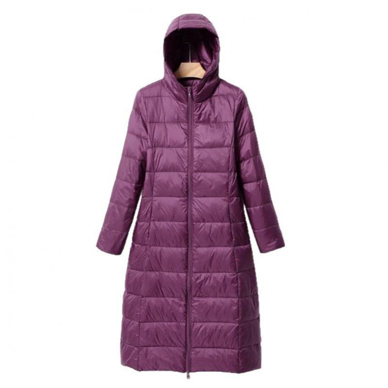 Womens Lightweight Hooded Down Coat Mid-Length Slim Fit Knee-Length Winter Jacket Daily Wear