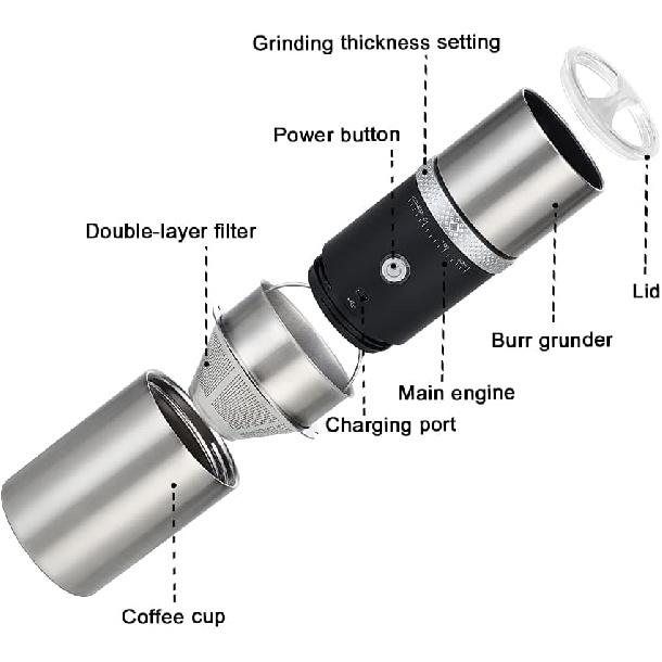 Portable Electric Conical Burr Coffee Grinders, Spice Grinder Electric, Bean Grinder,USB Rechargeable Coffee Maker Stainless Steel Coffee Bean