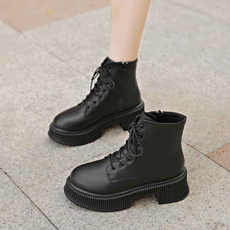 Martin boots women's new thick-soled round-headed white short boots large-size thick-soled short boots