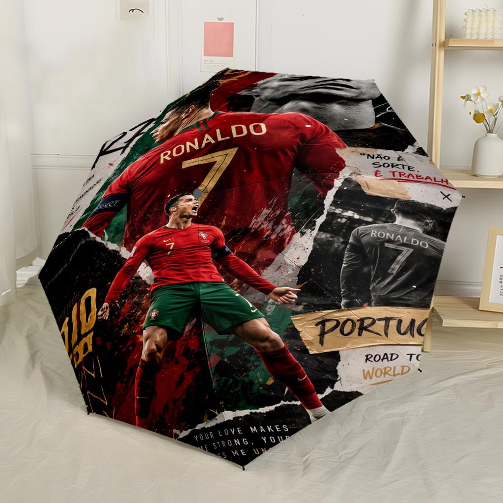 Ronaldo's Legacy Soccer Automatic Umbrella Compact 8-Rib Lightweight Durable Plastic & Iron Perfect for Outdoor Adventures Fashion Lovers