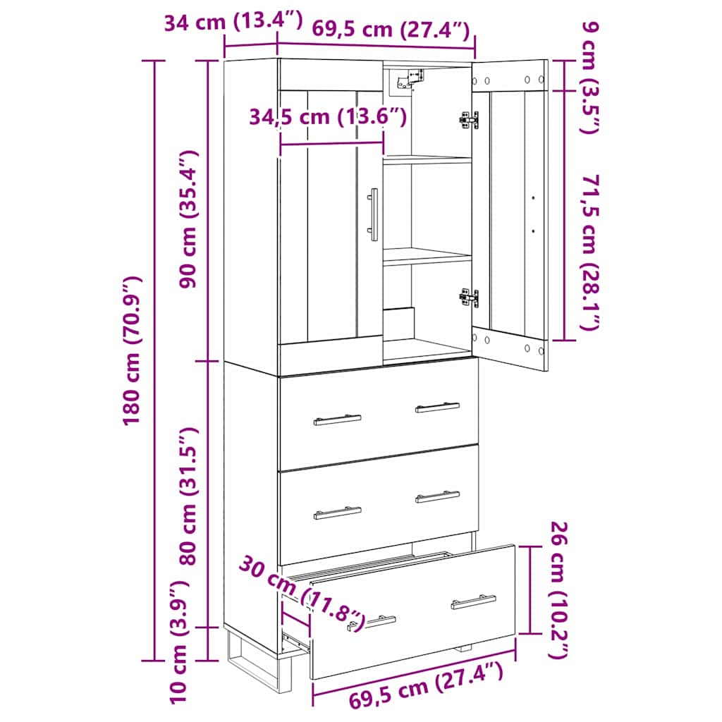 Highboard with Drawers 2 pcs Artisan Oak Wood Based Material