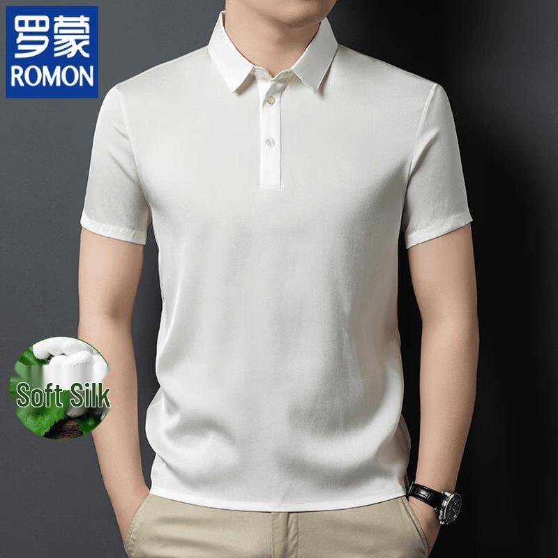 ROMON Men's Mulberry Silk Blend Cool-Touch Polo Shirt