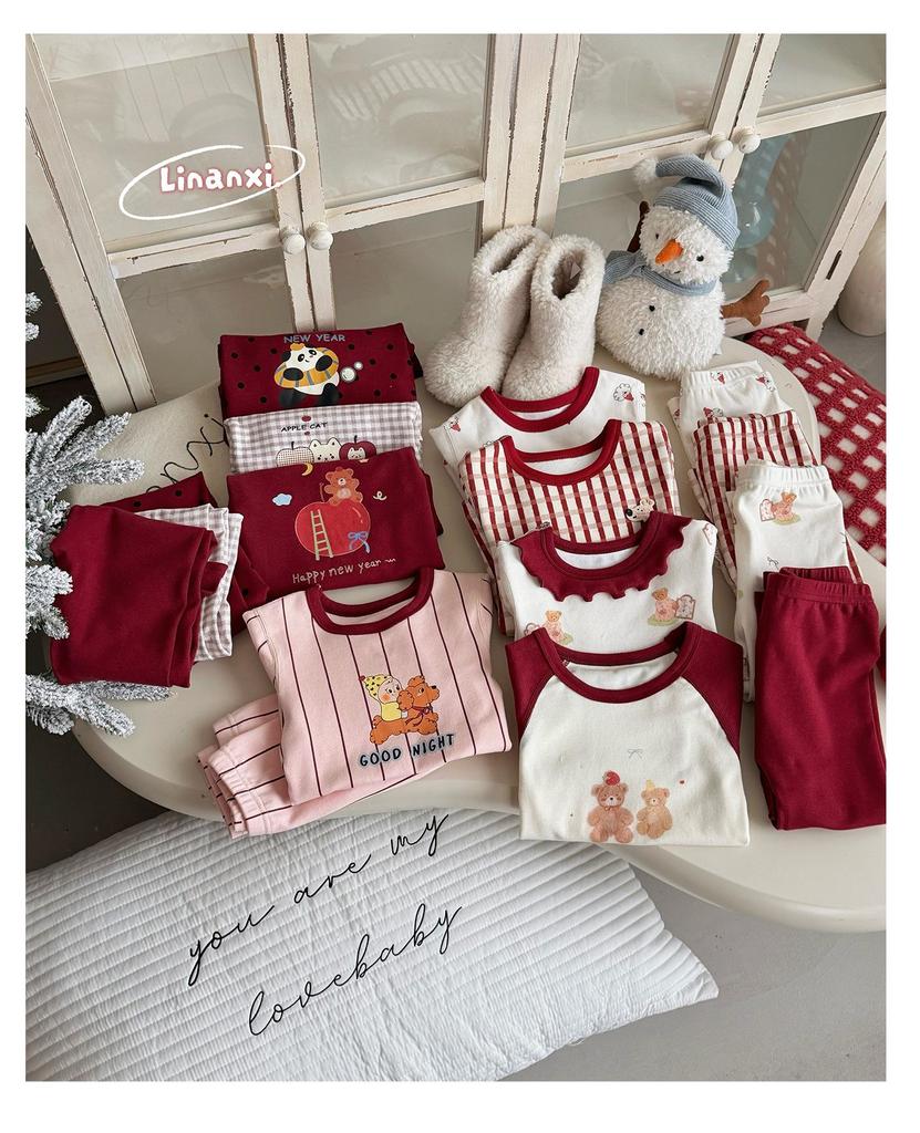 Unisex Children's New Year Christmas Pajamas: 280g Wool Stretch Baby Warm Home Set