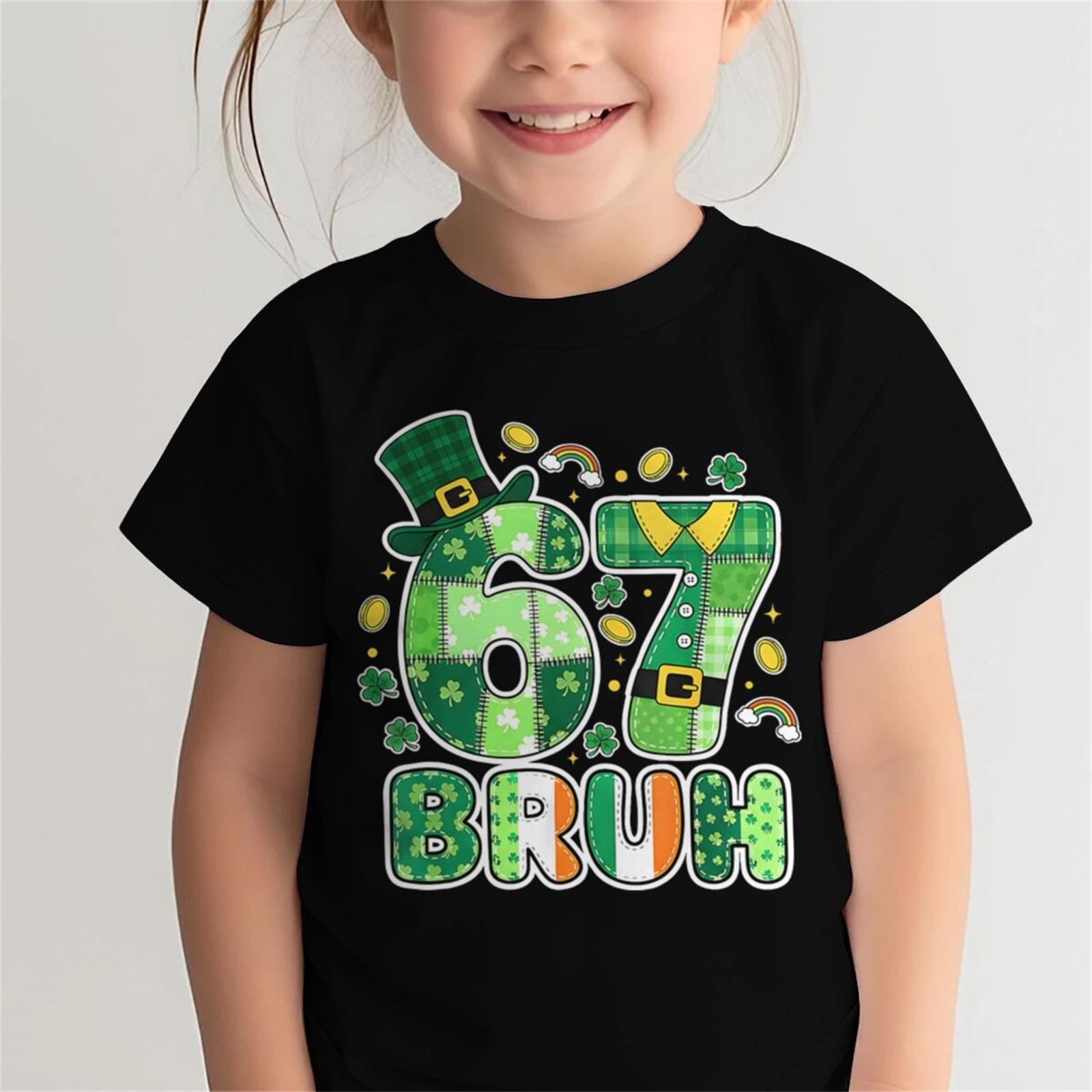 Children s Fashionable Comfortable Casual Three-Leaf Print Short Sleeve Top 100
