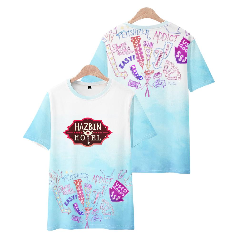 Hazbin Hotel Anime Women Men's T-shirts Cartoon Printed O-Neck Oversized Short Sleeves Fashion Mens Clothing Streetwear