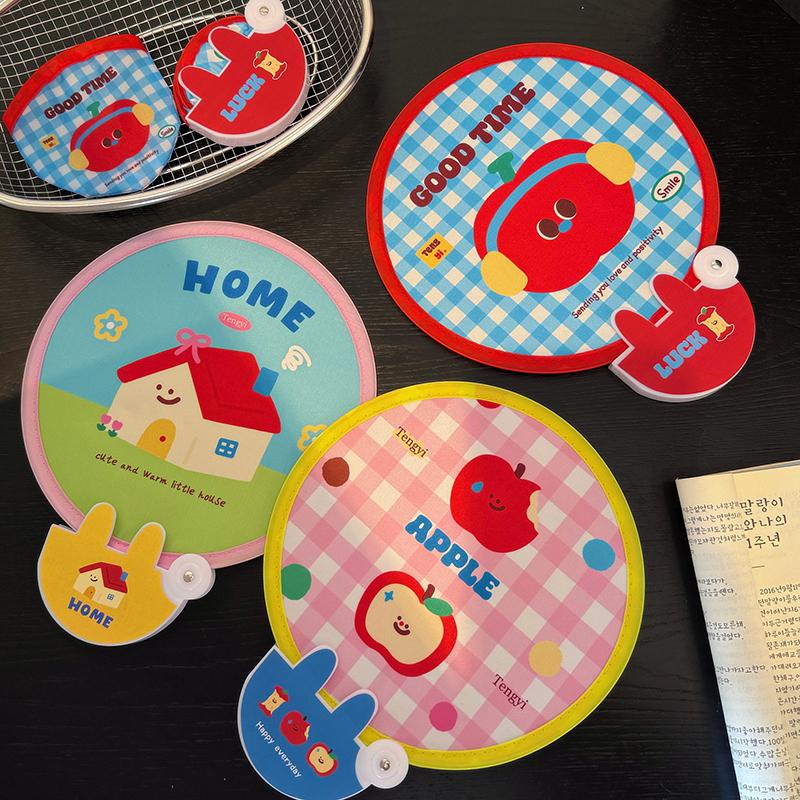 Ventilateur de groupe pliant mignon de dessin animé Plaque réfléchissante pour photographie en extérieur Mini ventilateur de poche rond pratique Ventilateur pliant portable