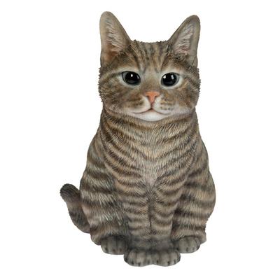 Ubia Sittande Brittisk Korthår, Brun och Tigrerad (Små), 15,5 x 13 x 19,5 cm, Dockfigur, Djurprydnad, Trädgårdsdekoration, Realistisk, Söt Katt,