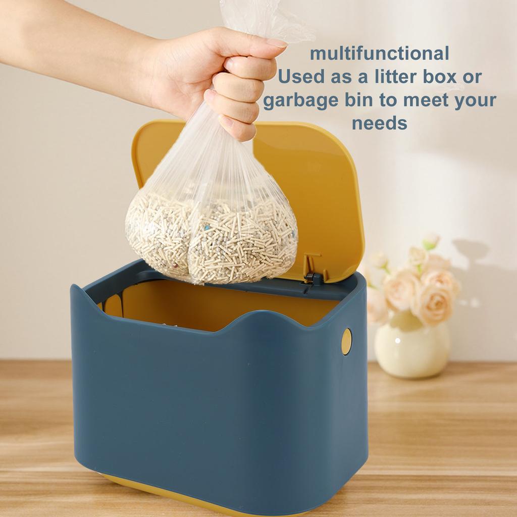 Cat Litter Trash Can with Press Type Lid Multifunctional Cat Poop Garbage Container Bin for Home